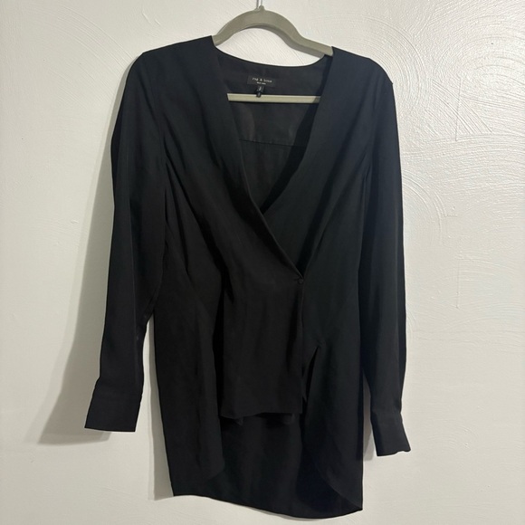 Rag & Bone Women's Black Debbie V-Neckline Black Button Collar Top Size Small - Picture 3 of 7